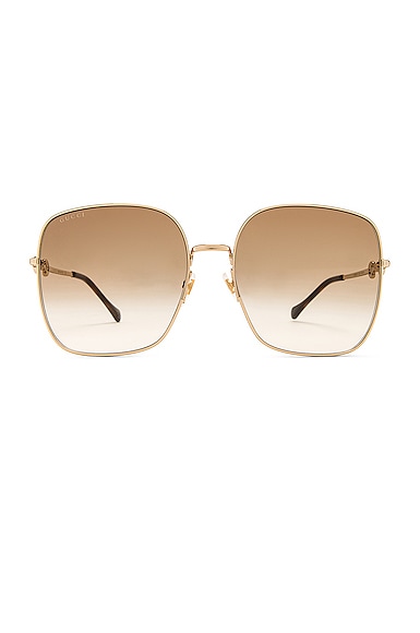 Gucci Horsebit Oversize Square Sunglasses in Shiny Endura Gold & Brown Gradient