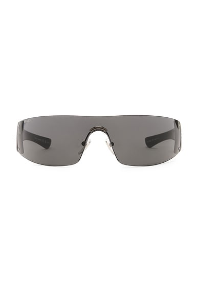 Gucci Shield Sunglasses in Ruthenium, Black, & Grey