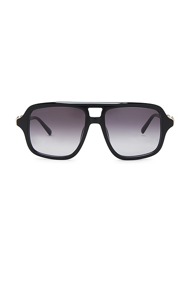 Gucci Through Horsebit Pilot Sunglasses in Black & Grey