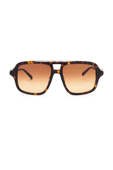 Gucci Through Horsebit Pilot Sunglasses in Havana & Brown
