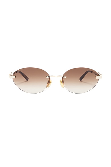 Gucci Through Horsebit Oval Sunglasses in Gold & Brown