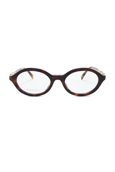 Gucci Block Round Optical Eyeglasses in Havana & Transparent