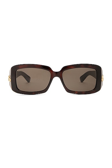 Gucci GG Corner Rectangular Squared Sunglasses In Havana Brown