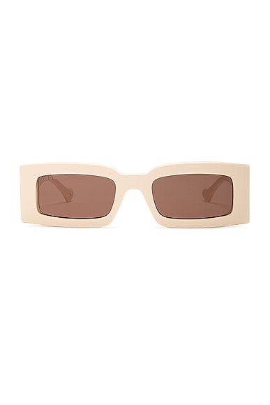 Gucci Rectangular Squared Sunglasses in Shiny Solid Ivory