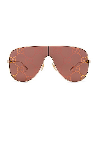 Gucci Lettering Mask Sunglasses in Gold & Red