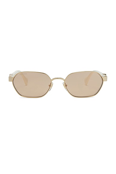 Gucci Geometric Sunglasses In Gold & Ivory