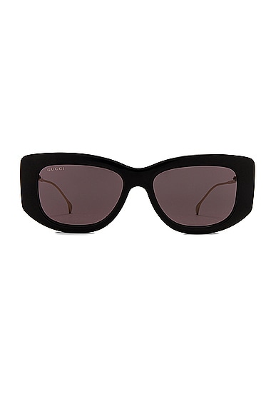 Gucci Flat & Bend Rectangular Sunglasses in Black & Gold