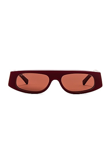 Gucci Fashion Show Geometrical Sunglasses In Burgundy & Brown