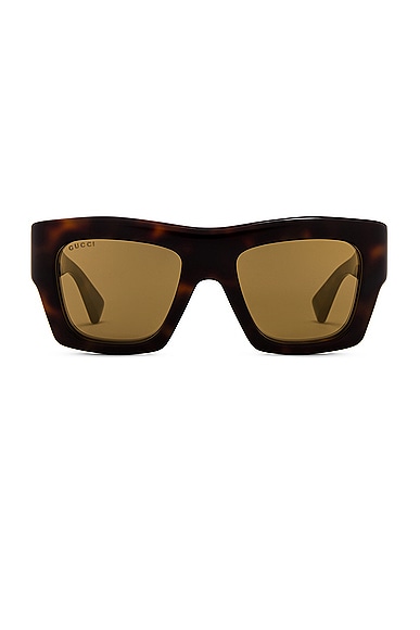 Gucci Fashon Show Rectangular Sunglasses in Havana & Brown