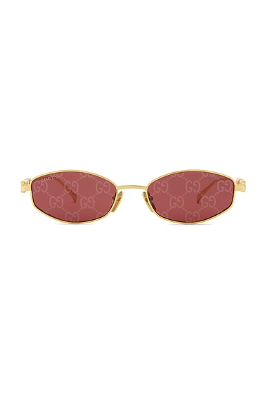Gucci Oval Sunglasses in Gold & Red