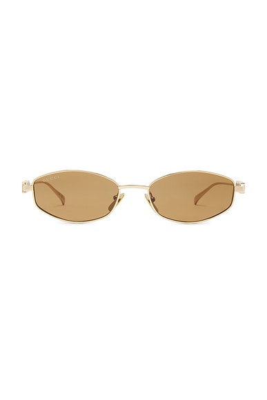 Gucci Oval Sunglasses in Gold & Brown