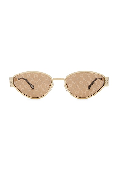 Gucci Oval Sunglasses in Gold & Brown