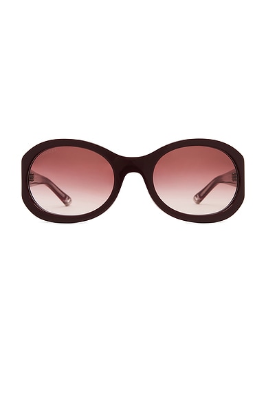 Gucci Oval Acetate Sunglasses in Shiny Solid Burgundy