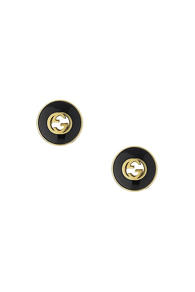 Gucci Black Onyx Stud Earrings in Yellow Gold