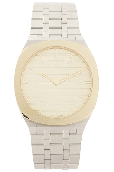 Gucci GG Golden Brass Dial Watch in Stainless Steel