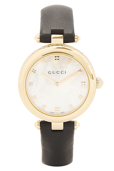 Gucci White Mother Of Pearl Dial Leather Strap Watch in Black