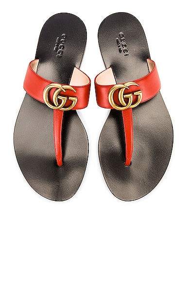Gucci Double G Leather Thong Sandals In Bright Pumpkin