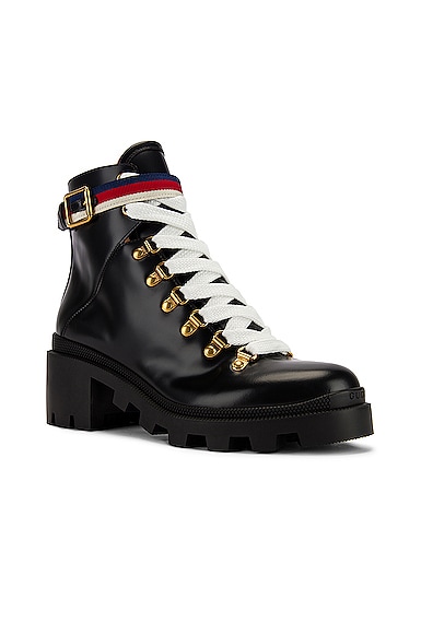 GUCCI LEATHER WEB ANKLE BOOTS,GUCC-WZ3