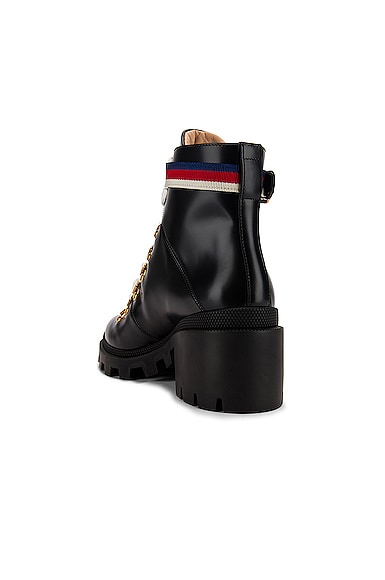 GUCCI LEATHER WEB ANKLE BOOTS,GUCC-WZ3