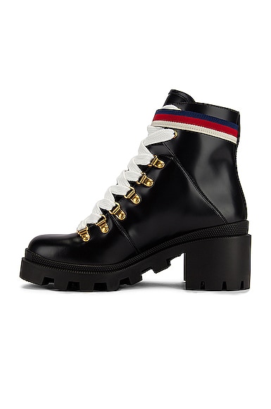 GUCCI LEATHER WEB ANKLE BOOTS,GUCC-WZ3