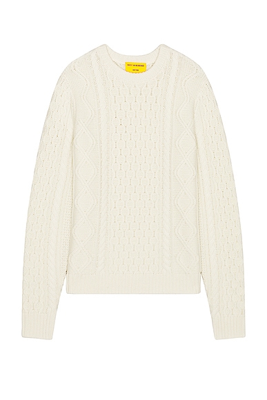 Guest In Residence Allday Cable Crew Neck Sweater in Cashmere Blend in Cream