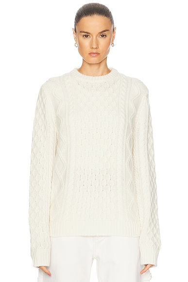 Guest In Residence Allday Cable Crew Neck Sweater in Cashmere Blend in Cream