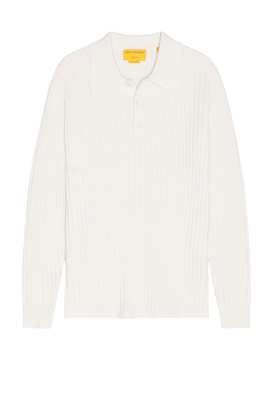 Guest In Residence Theo Waffle Long Sleeve Polo in Cashmere in Cream