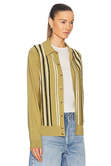 Shop Guest In Residence Stripe Plaza Shirt In Olive  Cream  & Midnight
