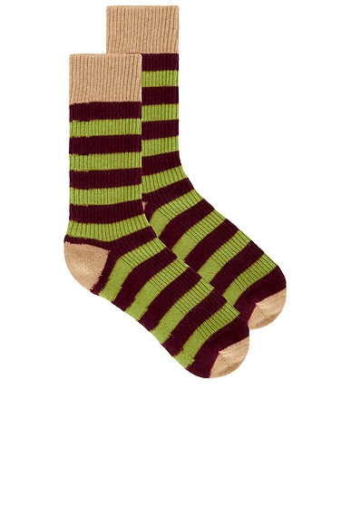 Guest In Residence Striped Soft Cashmere Socks in Matcha & Plum