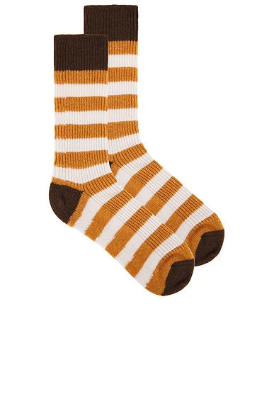 Guest In Residence Striped Soft Socks in Cream, Sungold, & Chestnut