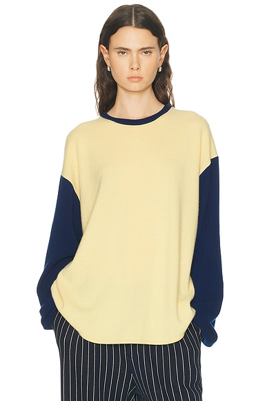 Guest In Residence Baseball Oversized Crew Sweater in Butter & Navy