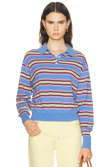 Guest In Residence Collegiate Stripe Polo Sweater in Delft Blue Combo