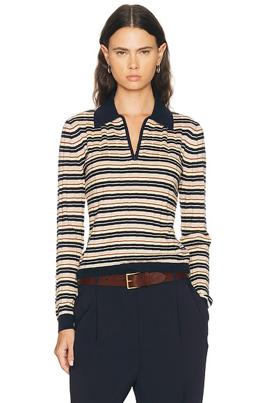 Guest In Residence Track Polo Sweater in Midnight Combo