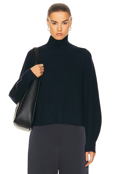 Guest In Residence Cropped Rib Turtleneck Sweater in Midnight
