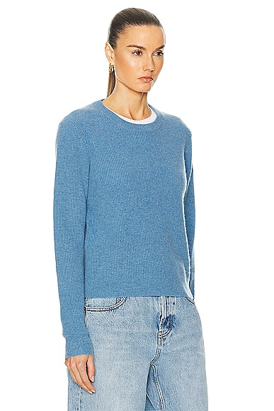 Shop Guest In Residence Light Rib Crew Sweater In Denim Blue