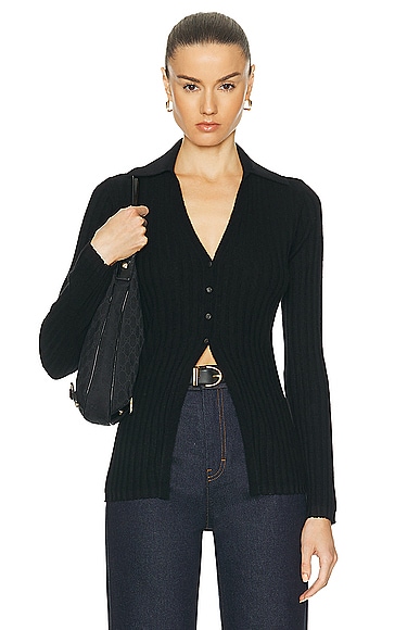 Guest In Residence Rib Button Cardigan in Black