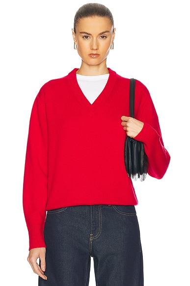 Guest In Residence The V Cashmere Sweater in True Red