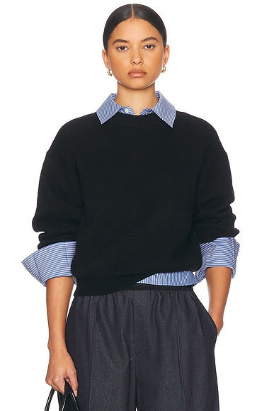 Guest In Residence Collegiate Cashmere Crew Sweater in Black