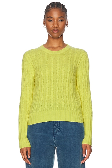 Guest In Residence Cable Shrunken Cashmere Crew Sweater in Lemon