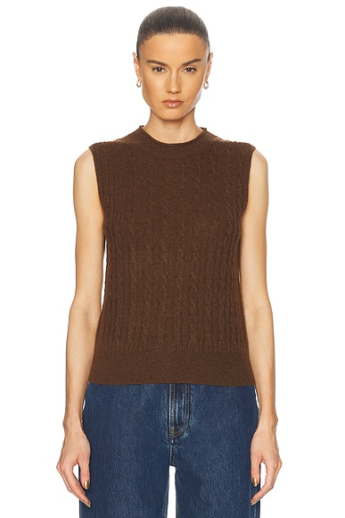 Guest In Residence Cashmere Cable Vest in Chestnut