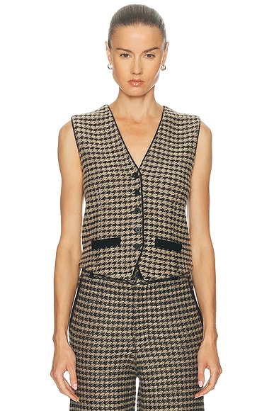 Guest In Residence Houndstooth Tailored Vest in Black & Dune