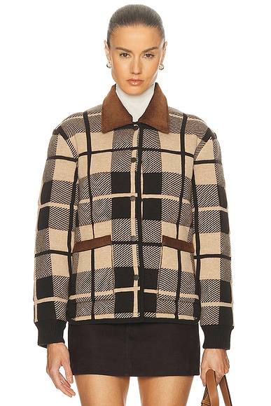Guest In Residence Quilted Plaid Liner Jacket in Burnt Cocoa Combo