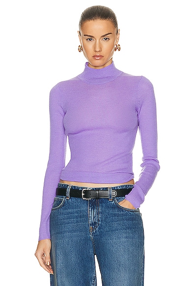 Guest In Residence Base Layer Rib Turtleneck Top in Purple