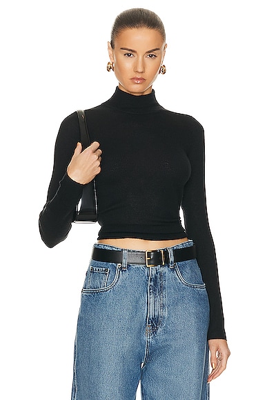 Guest In Residence Base Layer Rib Turtleneck Top in Black