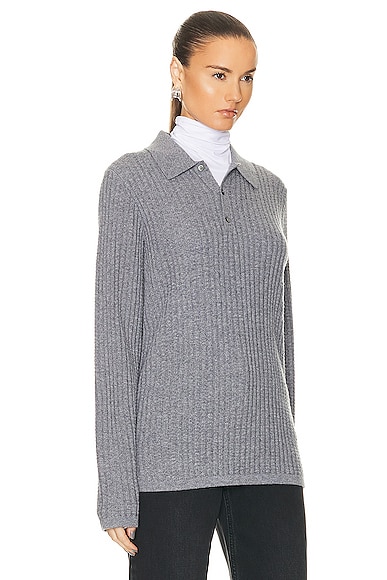 Shop Guest In Residence Long Sleeve Waffle Polo Top In Steel