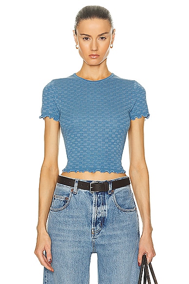 Guest In Residence Checker Baby Tee in Denim Blue