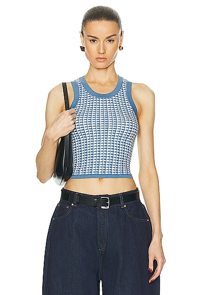 Shop Guest In Residence Gingham Tank Top In Denim Blue & Cream