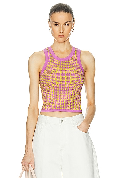 Guest In Residence Gingham Tank Top in Fuchsia & Citrine