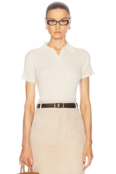 Guest In Residence Shrunken Cashmere Polo Top in Cream