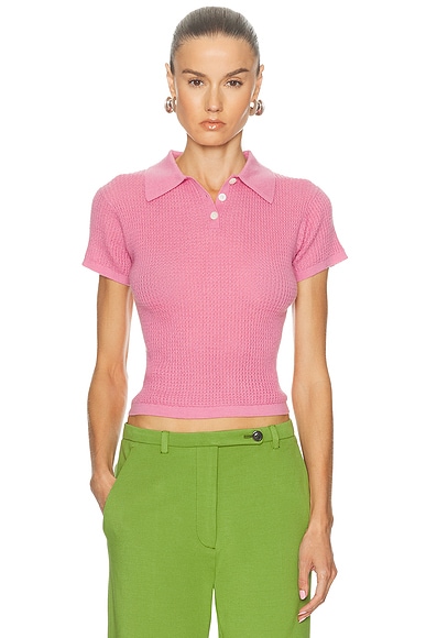 Guest In Residence Shrunken Polo Top in Rose